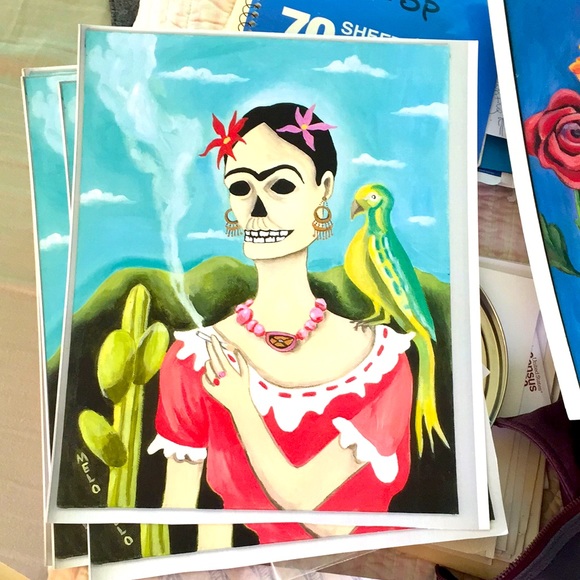 LARGE Print Frida Kahlo Bird dotd Skull - Picture 1 of 4